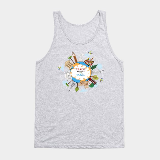 Travel Around The World Tank Top by Mako Design 